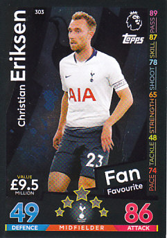 Christian Eriksen Tottenham Hotspur 2018/19 Topps Match Attax Fan Favourite #303